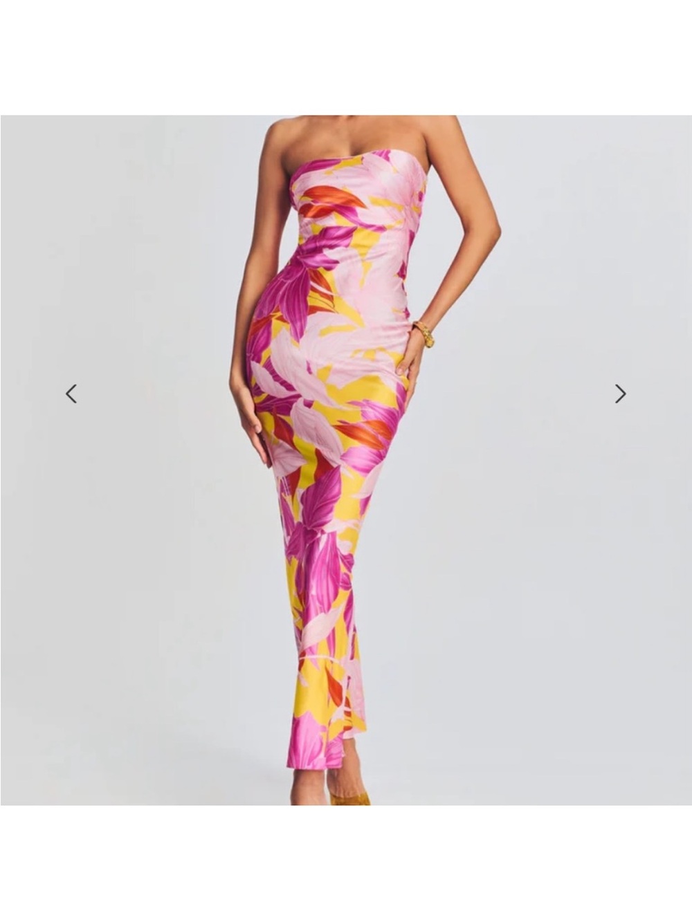 Retrofete Strapless Pink, Yellow & Fuchsia Floral Column Dress